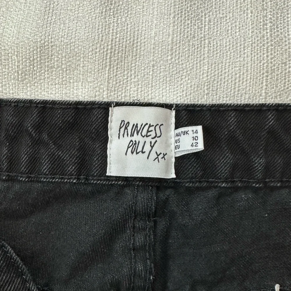 Princess Polly Black Jean Shorts Distressed Frayed Hem - Picture 5 of 9